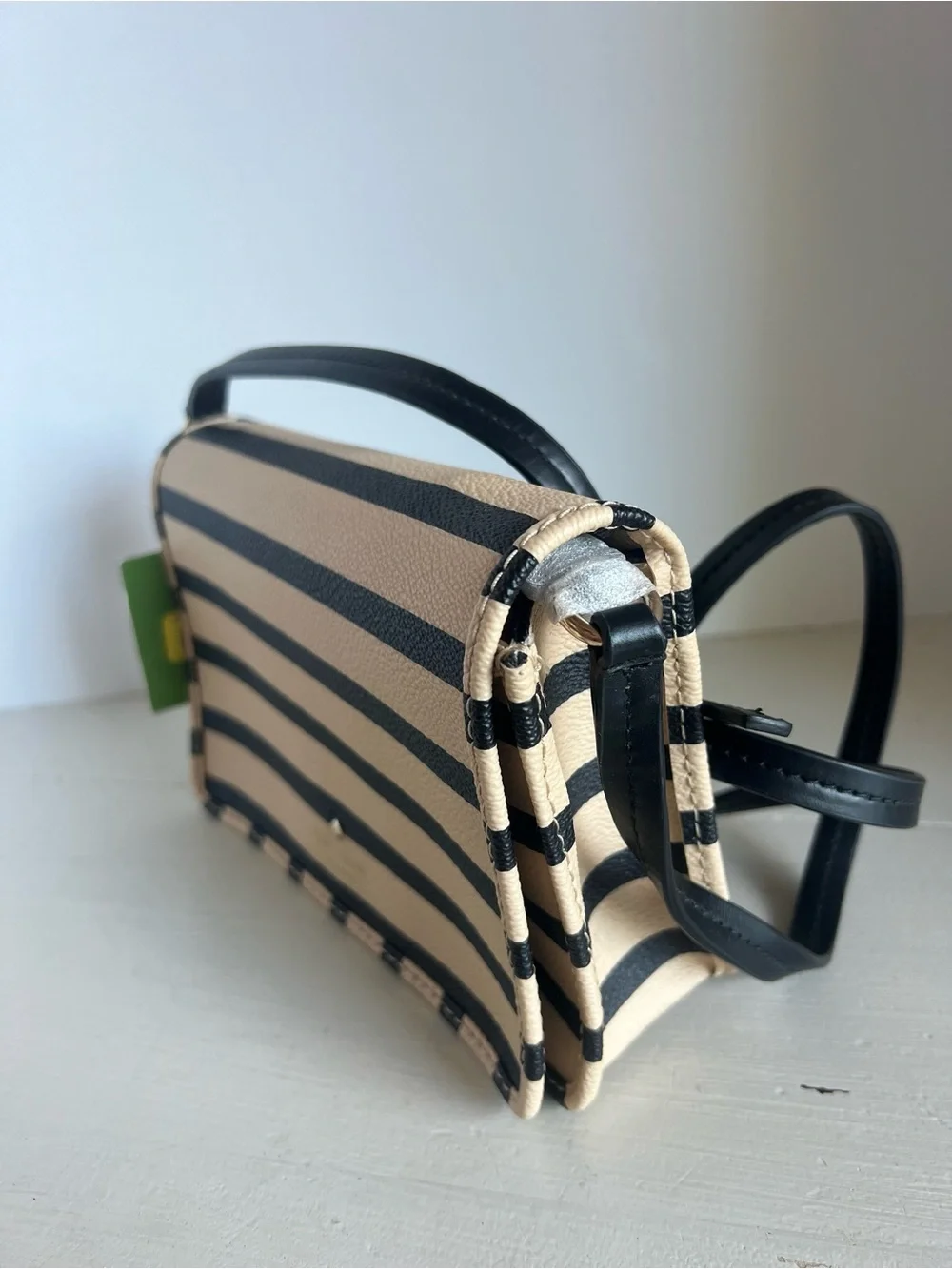 Kate Spade Black and Cream Striped Crossbody Bag